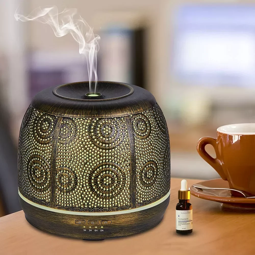 

NEW2023 Essential Oil Diffuser Metal Ultrasonic Air Humidifier Cool Mist Maker with 7 Color Changing Light for Home Kitchen Offi