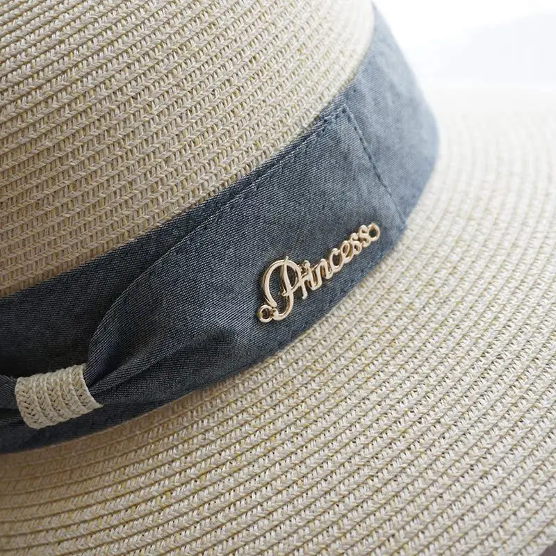 Шляпа Женская плетеная с УФ-защитой Пляжная Панама от солнца широкими полями для