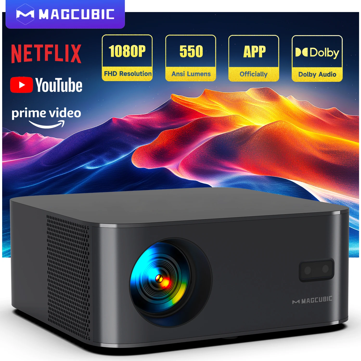 Проектор Magcubic HT600 550ANSI 1080P с Linux Android 11 Dolby Audio HDR10 Wifi BT Автофокус для Netflix Youtube
