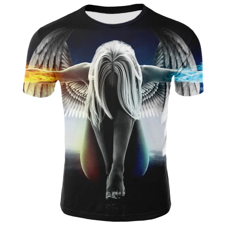 

Men T-Shirt Spirit Anime Water 3D Fluorescent Angel Print Graphic Unisex-Adult Hipster Summer Street Hip Hop For Men Clothing