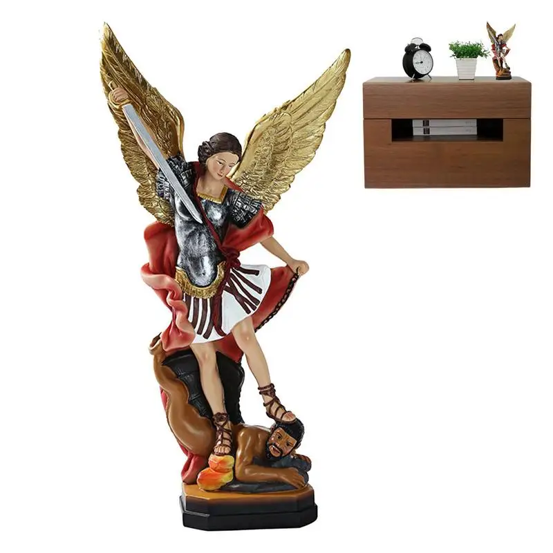 

San Miguel Arcangel Statue Colored Archangel Michael Statue Figurine The Saint Archangel Michael Defeated Dragon The Battle