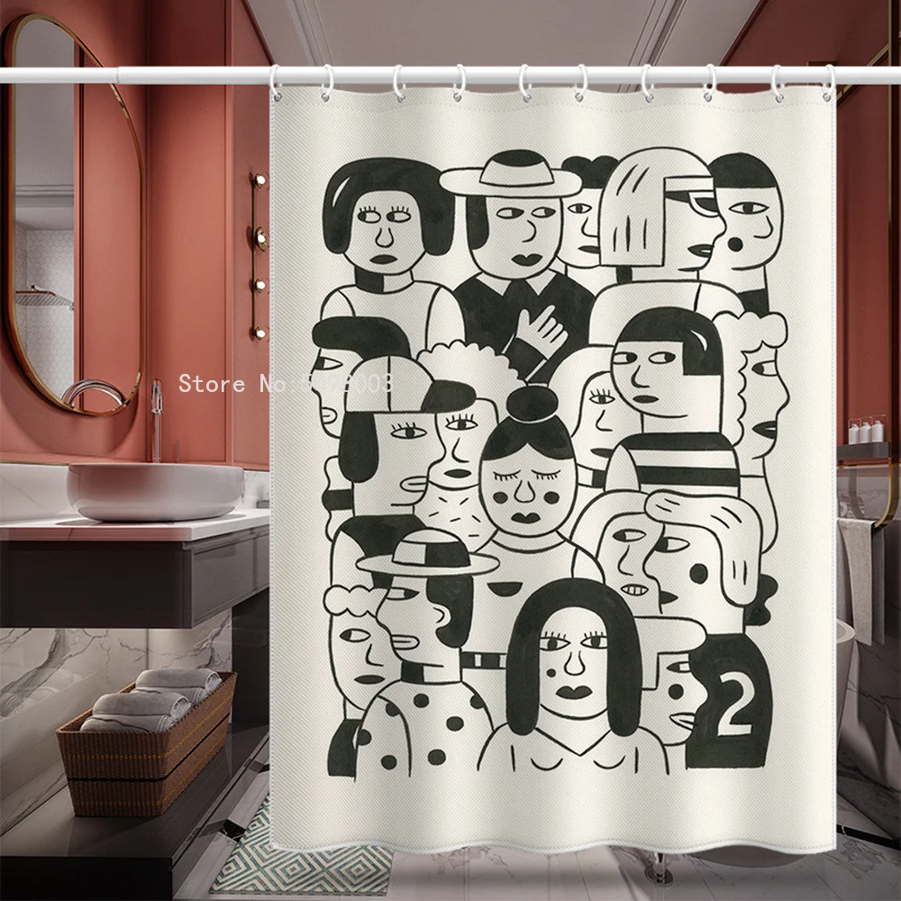 

Funny Cartoon People Shower Curtain Bathroom Curtains Kitchen Shade Curtain Waterproof Polyester Bath Decor with Hooks 180x180cm