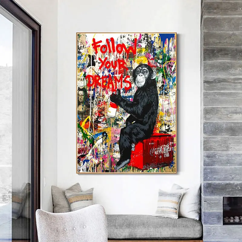 

Граффити искусство обезьяна холст картина дети плакаты и принты модная стена искусство декоративная картина для гостиной