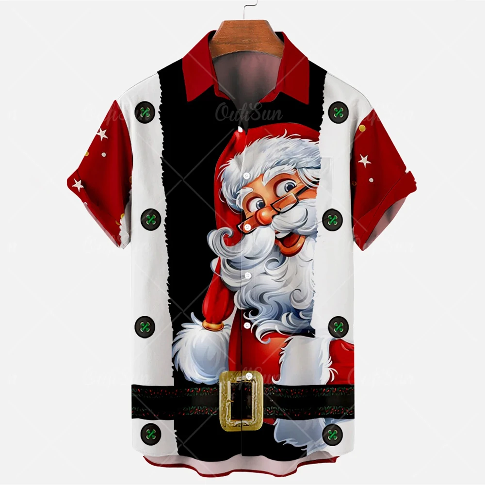 

Hawaiian Shirt Santa Claus Pattern Summer Beach Loose Fashion Short Sleeve Shirt Oversized Casual Trend Versatile Men's Shirt