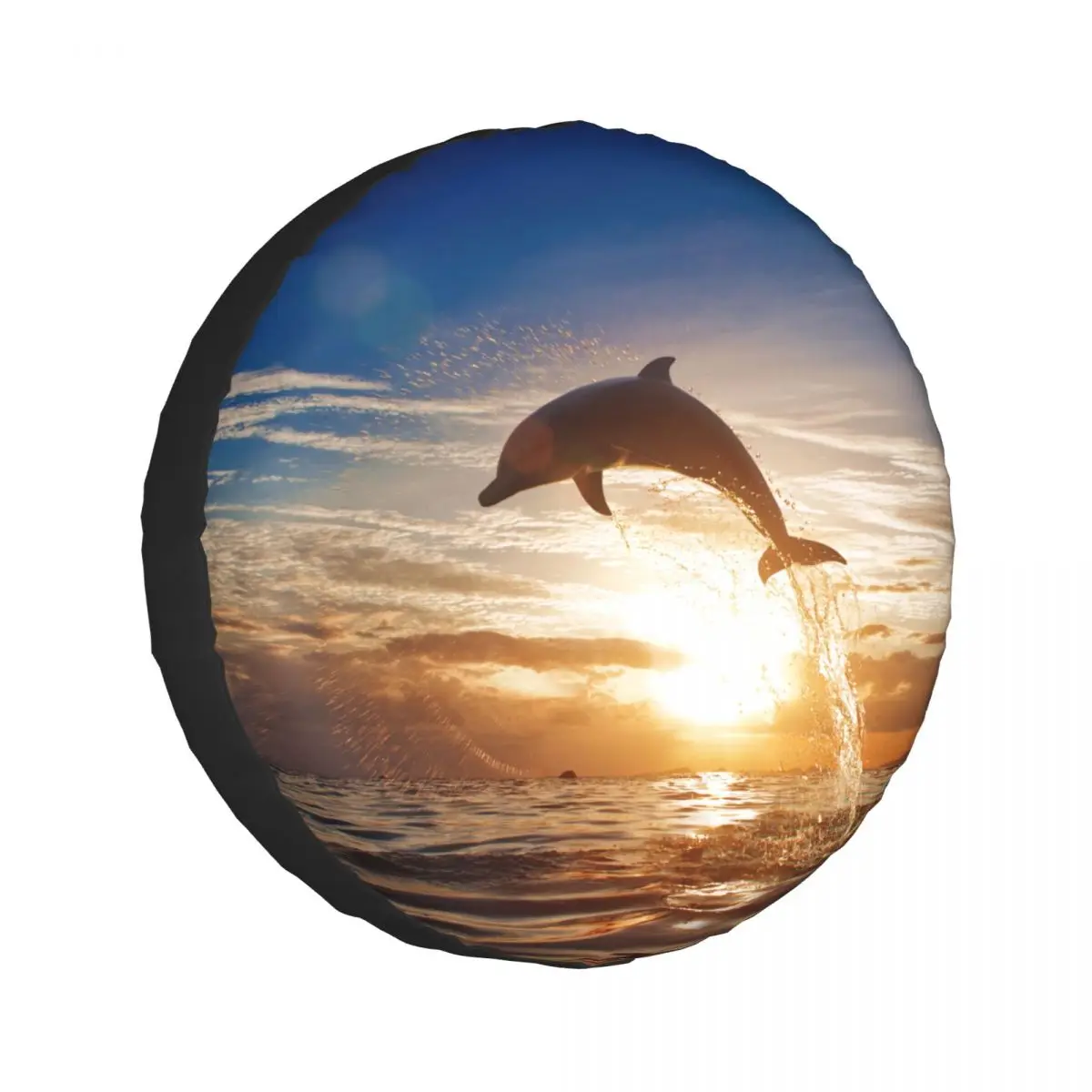 

Universal Car Tire Cover Case Spare Tire Wheel Bag Tyre Spare Storage Cover Polyester Dolphin Leaping Jumping Sea Water Surface