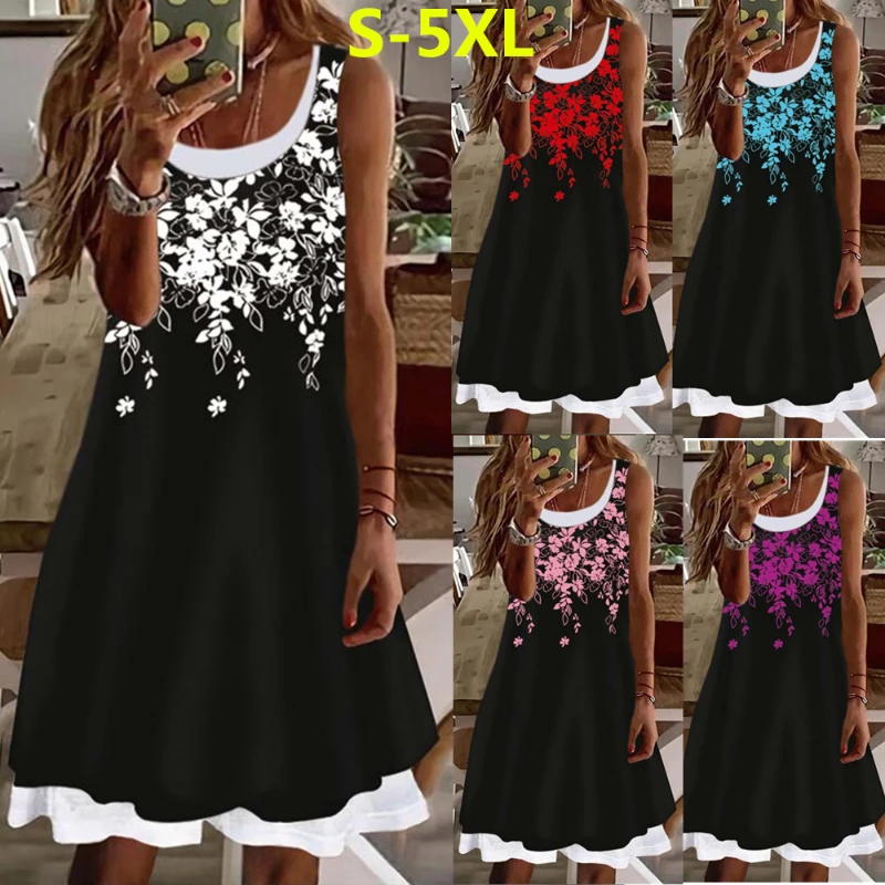 

Женское Повседневное платье-трапеция до колена, белое, фиолетовое, синее Повседневное платье без рукавов с 3D принтом растительных мотивов, ...