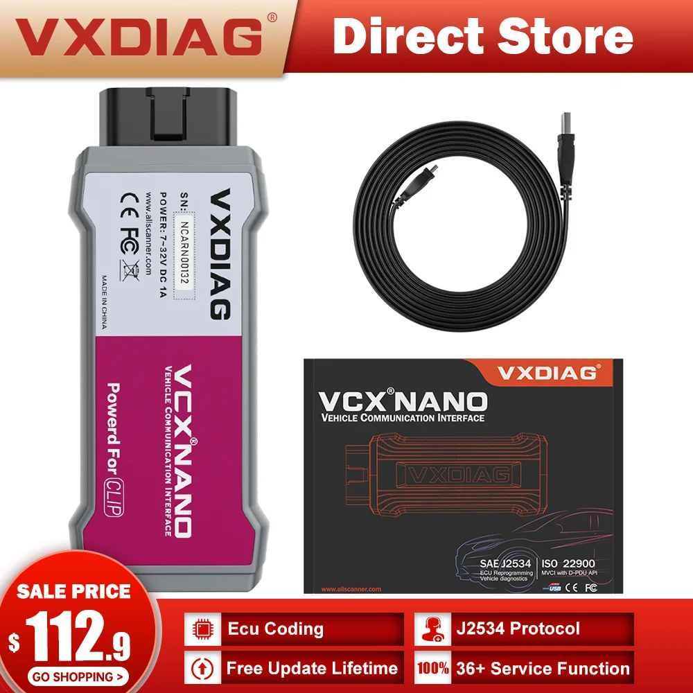 

VXDIAG VCX NANO NX200 For Renault ECU Coding Programming J2534 Protocol Can clip Diagnostic Tool nterface All System Free Update