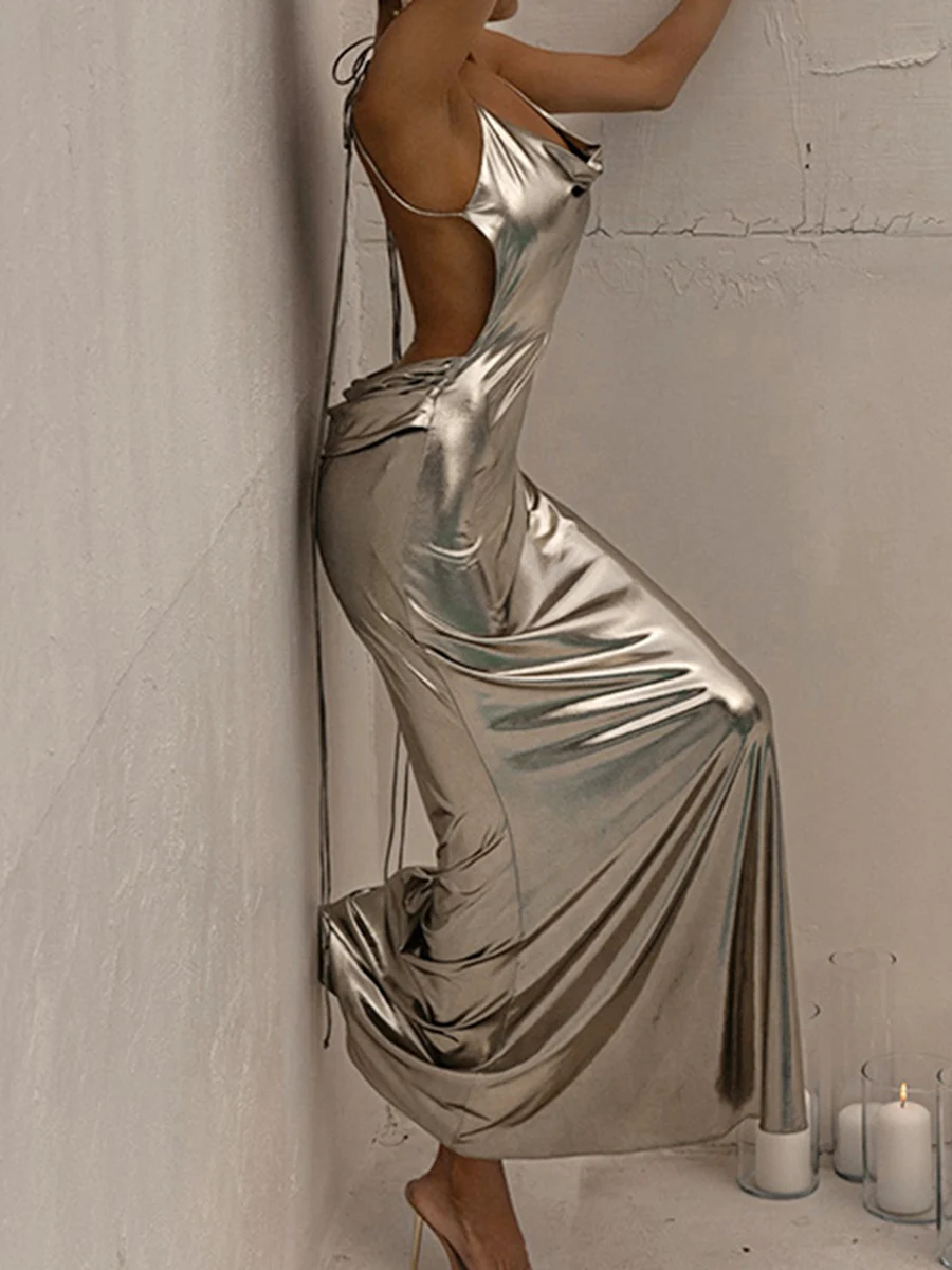 

Элегантное Вечернее Платье-Русалка с блестками и воротником-халтером с открытой спиной для официального выпускного вечера