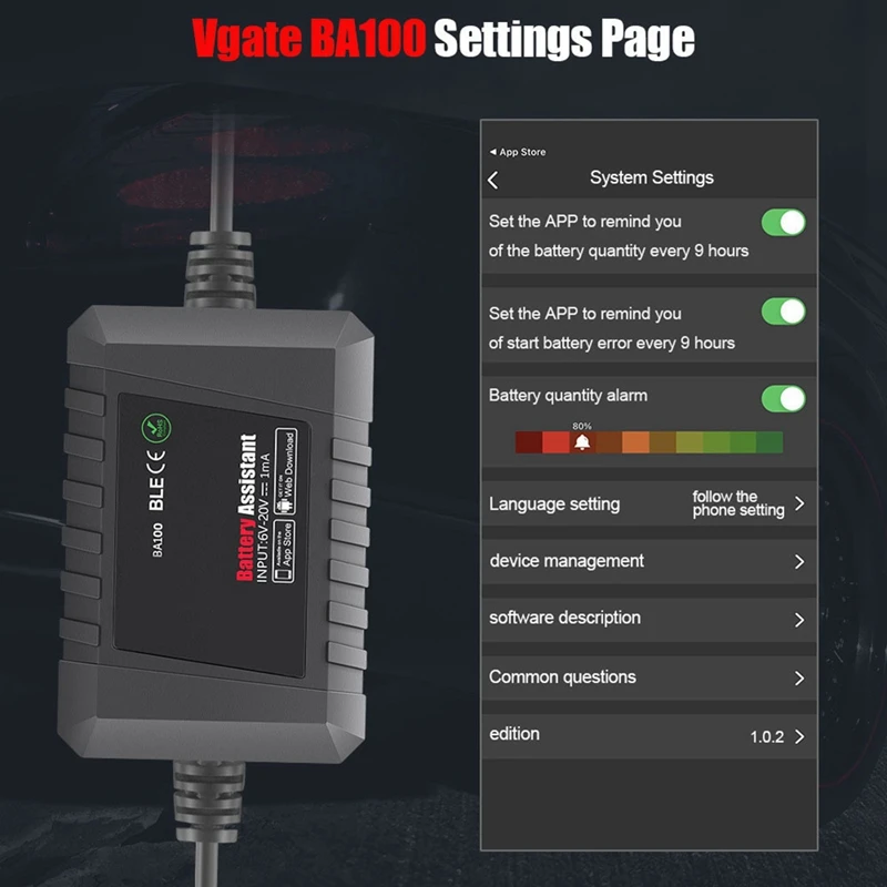 1 шт. автомобильный диагностический анализатор батареи BA100 Bluetooth 4.0