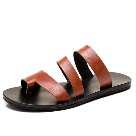 Мужские шлепанцы, пляжные дизайнерские кожаные модные Нескользящие Летние повседневные прогулочные сандалии, 2023