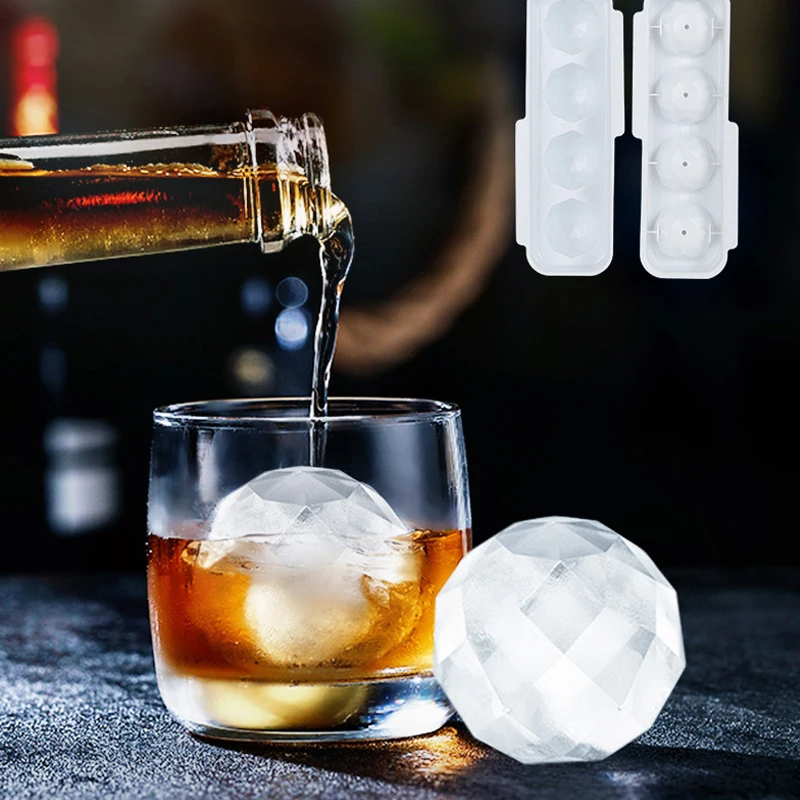 Ice Mould 4 Grid Round Ice Cube Mold  Whiskey Maker Ball Mould Hockey Puck Cooler Box Creative Food Grade PP Ice Making for Home