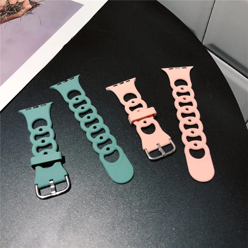 

Silicone Strap for Apple watch band 44mm 40mm 45mm 41mm 42mm 38mm 44 mm Accessories Gourmette bracelet iWatch serie 6 5 4 3 SE 7