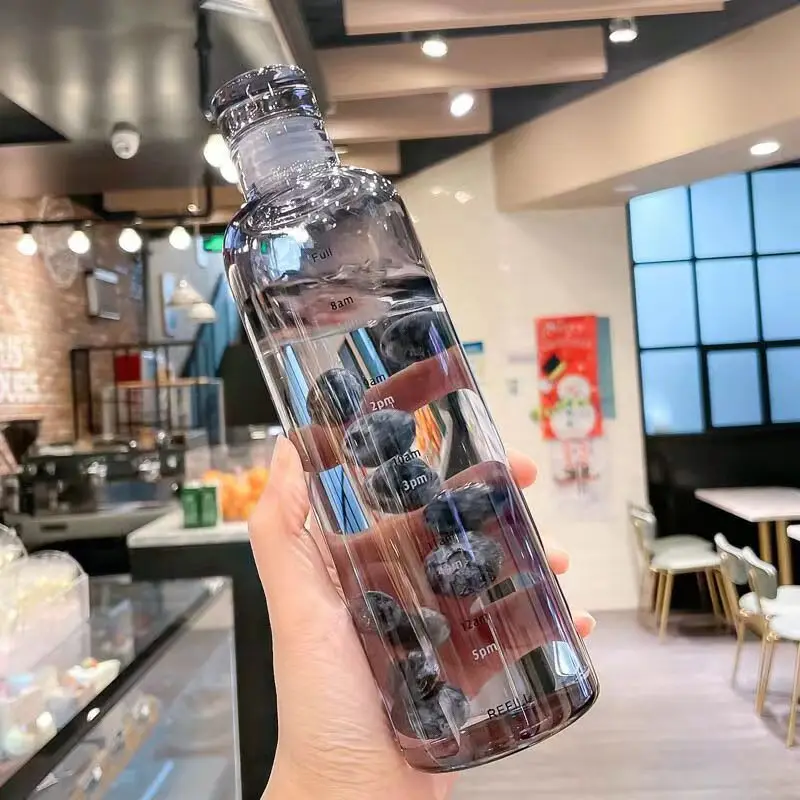 750ml PC Plastic Water Bottle with Time Marker Creative Large Capacity Leakproof Drink Bottle Drop-resistant Sport Water Bottles
