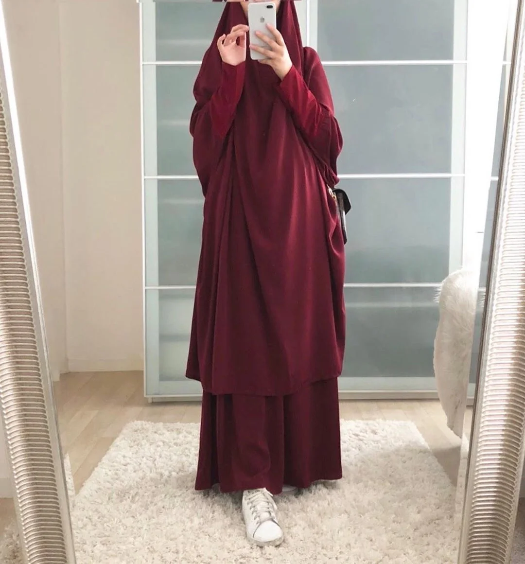 Hooded Muslim Prayers Two Piece Set Women Hijab Dress Dubai Prayer Garment Jilbab Abaya Ramadan Gown Skirt Sets Islamic Clothes