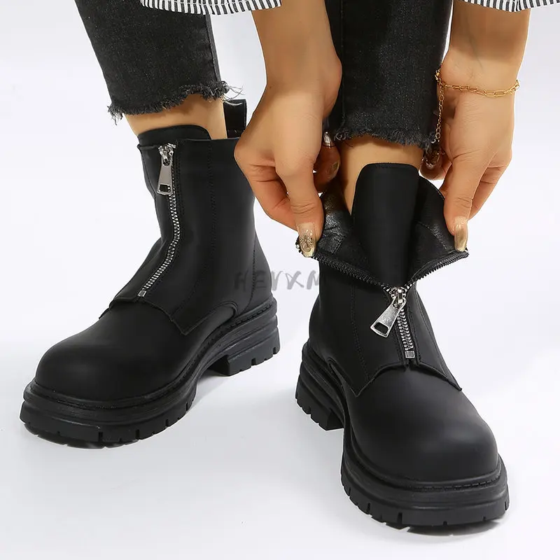 Zipper Chunky Platform Women's Boots Spring and Autumn 2023 black Boots Women Round Toe Ankle Boots for Women Boots