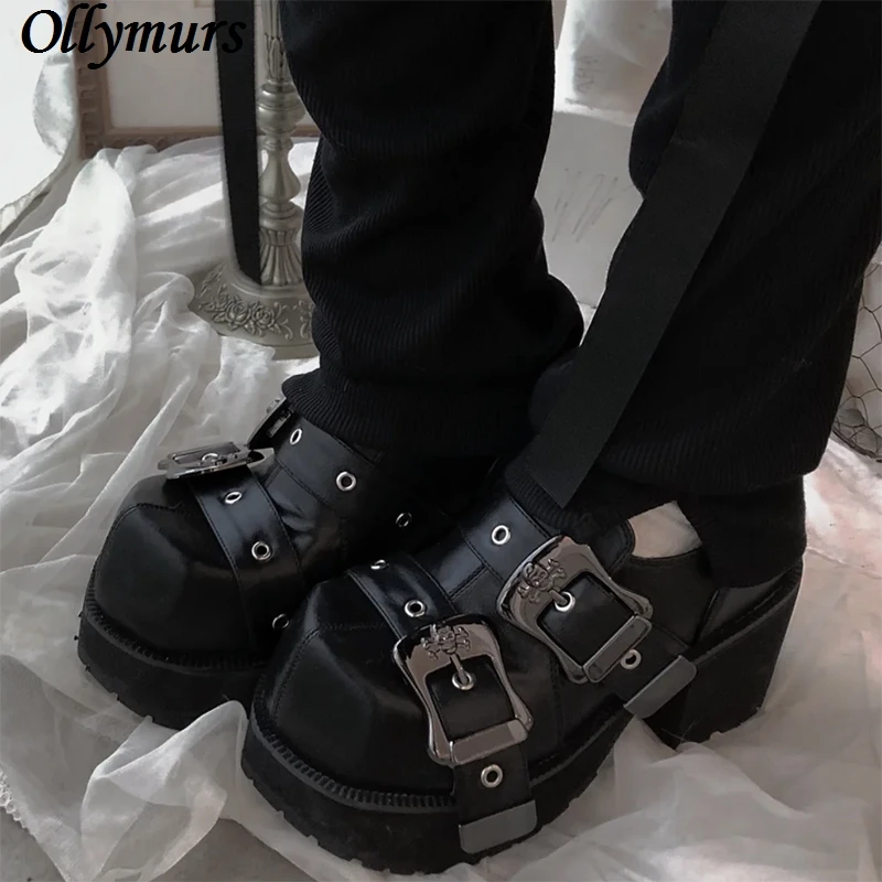

2023 New Square Head Thick Bottom All-match Lolita Mary Jane Gothic Style Girl Shoes Women