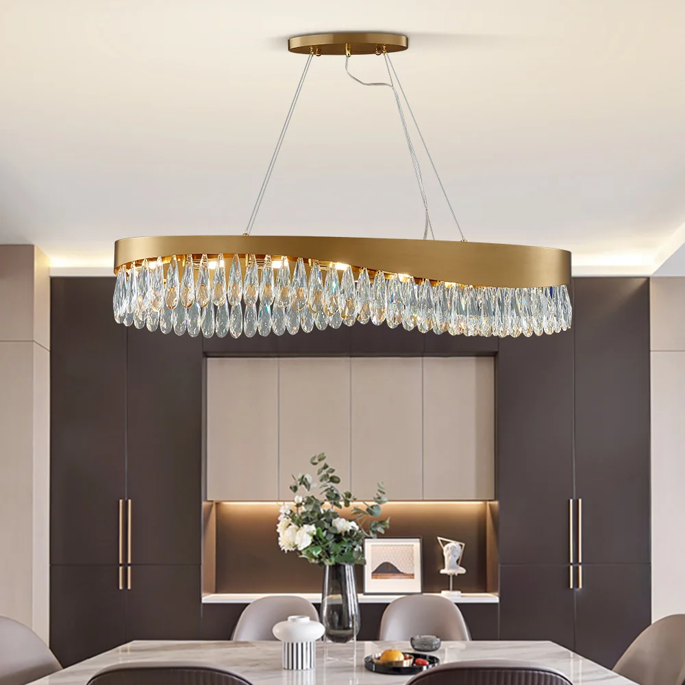 Modern Chandelier Lighting Oval LED Crystal Pendant Lamp Dining Room Luxury Gold Indoor  Kitchen Home Decoration Hanging Lustre