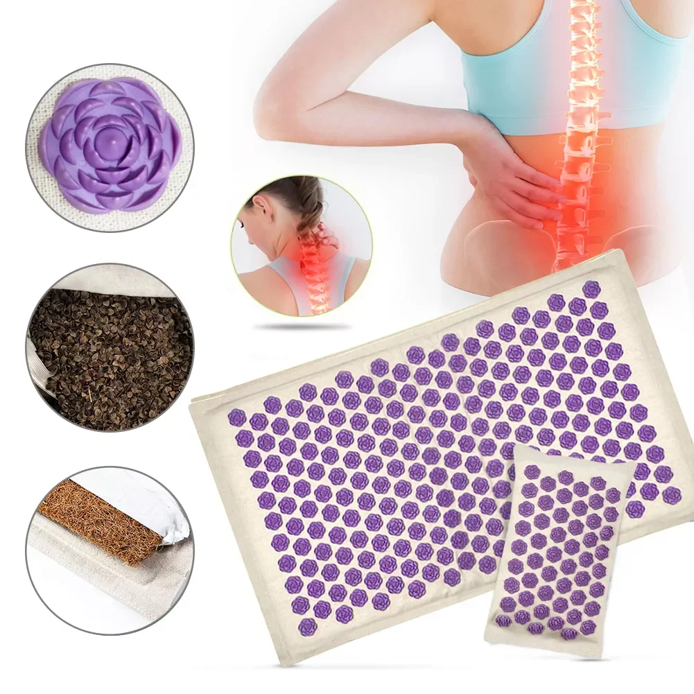 

Rose Shaped Acupuncture Massage Yoga Mat Linen Coconut Buckwheat Massage Cushion 3pcs Set Pad Pillow Linen Storage Bag