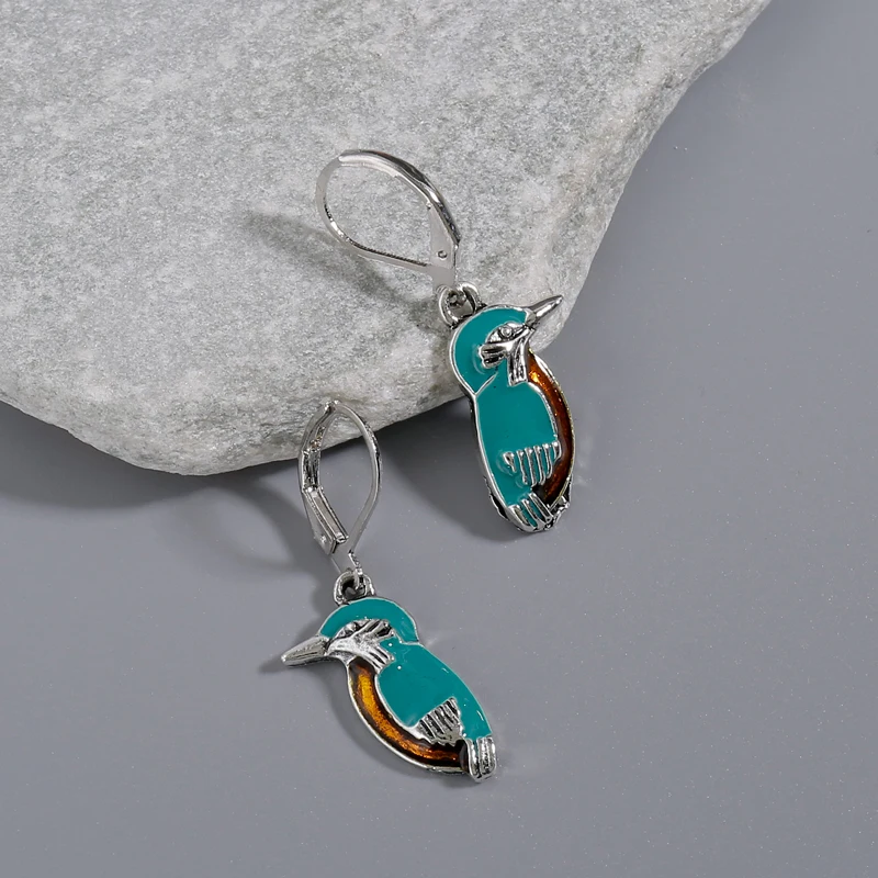 

Antique Ethnic Style Natural Bird Silver Metal Inlaid Turquoise Lady Earrings