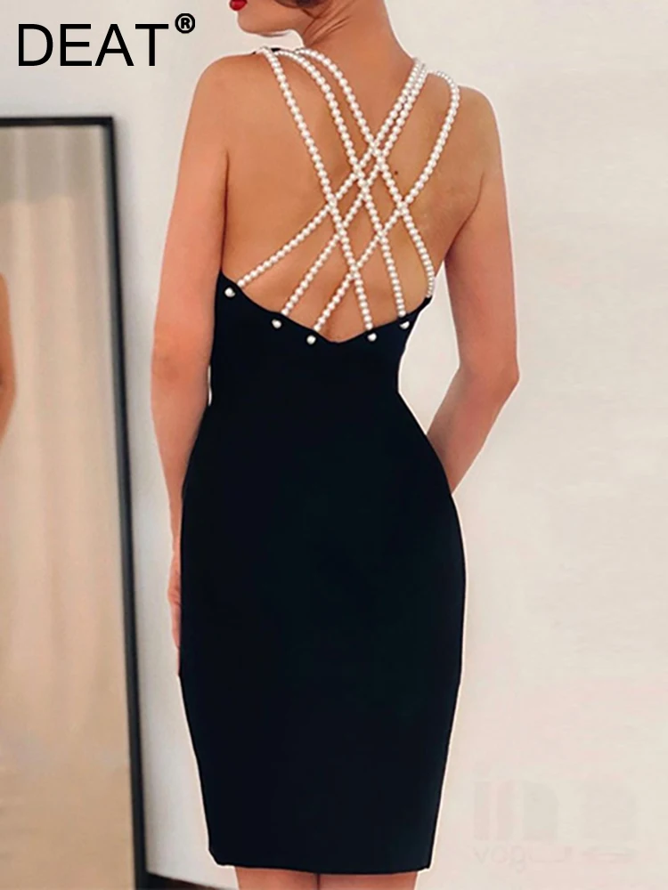 

Женское вечернее платье на молнии DEAT, однотонное платье без рукавов с открытой спиной и разрезом, весна 2023