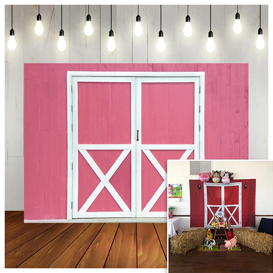 

Фон для фотосъемки с изображением розового сарая деревянная дверь винтажный фон для фотосъемки ковбойская ферма с днем рождения детский пр...