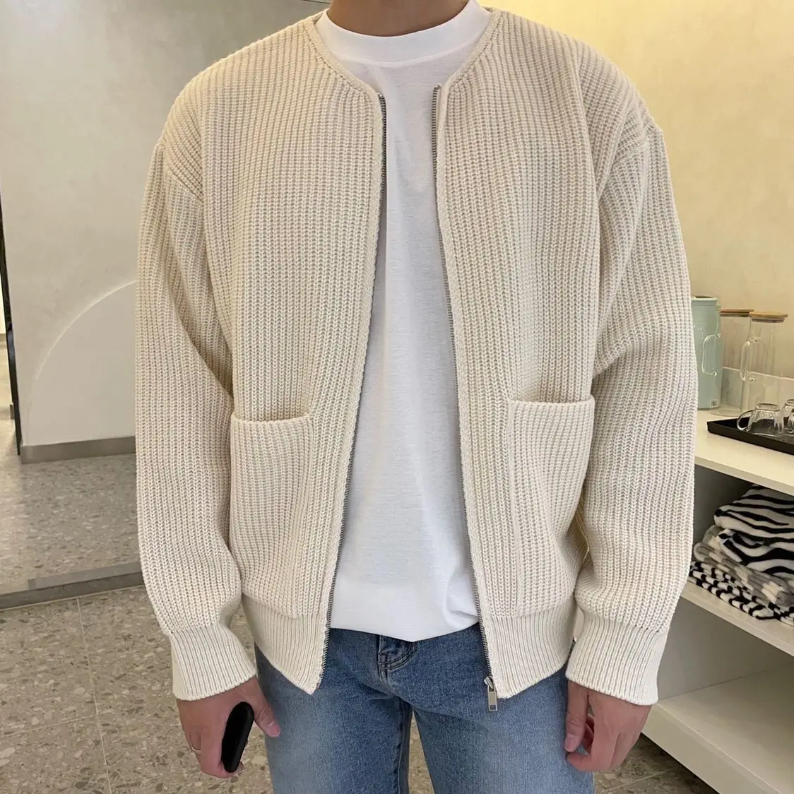 

2022 Sweater Knitwear Casual Autumn Slim Fashion Male Sleeve Cardigan Men Knitted Cardigans Long Zippers New Spring Fitted