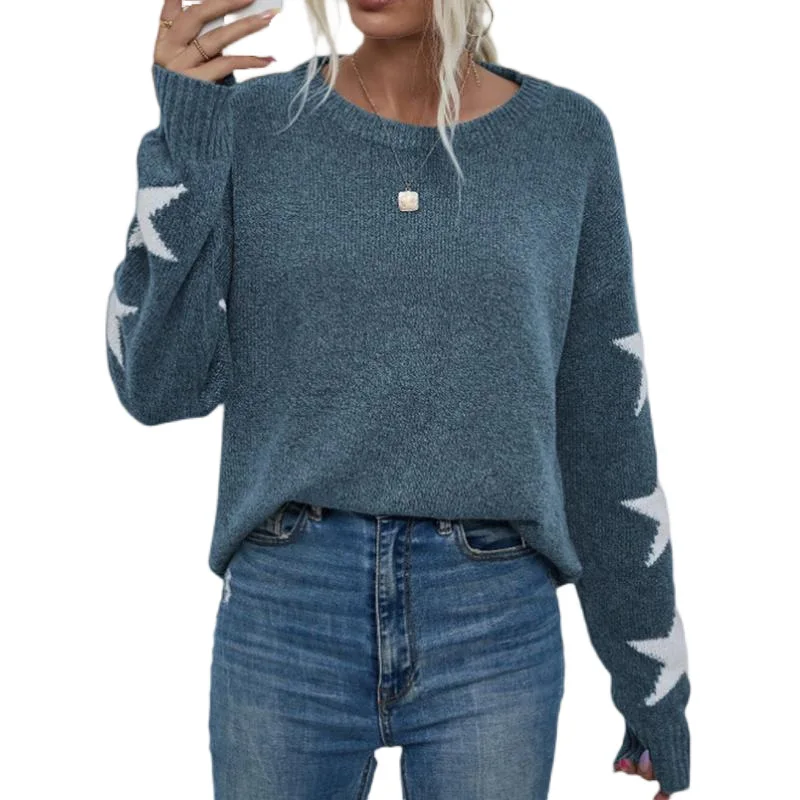 Женский вязаный свитер модный однотонный жаккардовый пуловер с пятиконечной