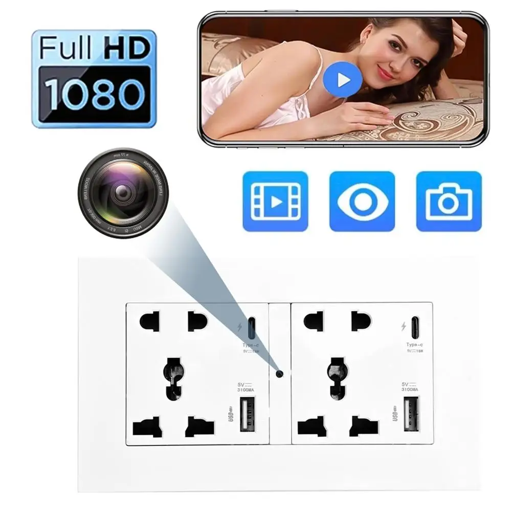 

1080p Wall Socket Wifi Camera Dual Type-c Fast Charging Dual Usb Interface Night Vision Remote Monitoring Cam
