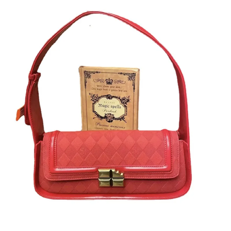 Retro French Stick Small Red Bag Women's Bag 2023 New Light Luxury Brand Simple Fashion Single Shoulder Messenger Bag Sac