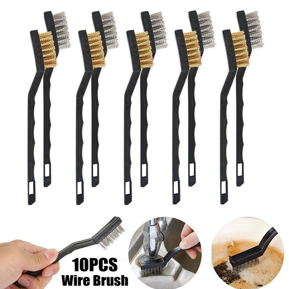 10pcs Stainless Steel Brass Brushes Set Paint Rust Remover Cleaning Polishing Metal Brushes For Industrial Devices Surface Clean