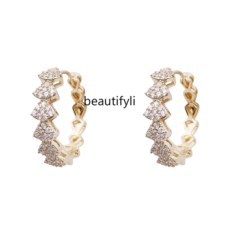 

yj Niche Design Pearl Earrings 2022 New Trendy Women's Light Luxury Advanced Micro Rhinestone Fan-Shaped Ring Earrings