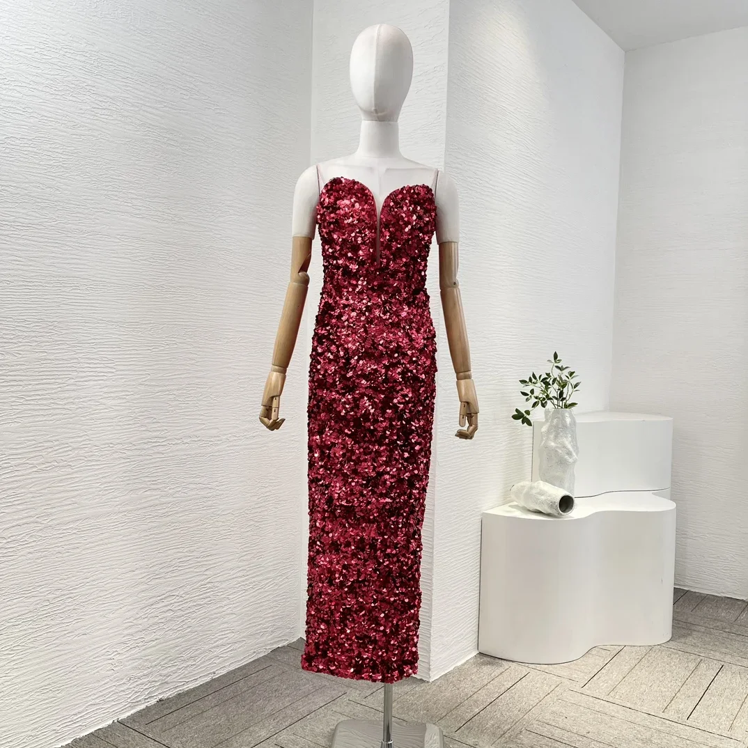 Новое красное прессованное женское длинное платье с глубоким V-образным вырезом