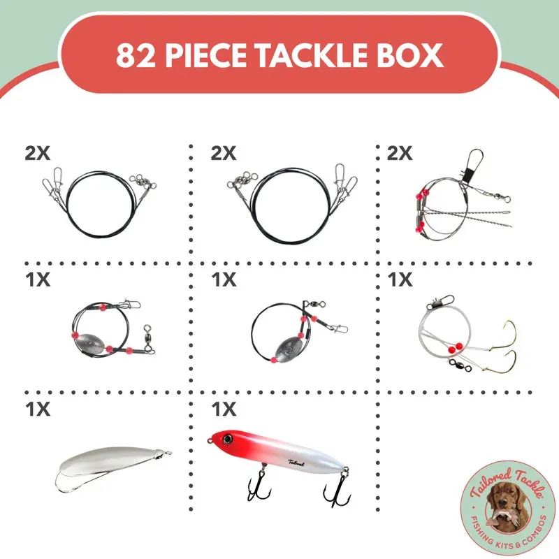 

Surf Fishing Kit 82 Pc Tackle Box with Tackle Included | Surf Fishing Rigs & Saltwater Fishing Lures | Hooks Leaders Swivels for