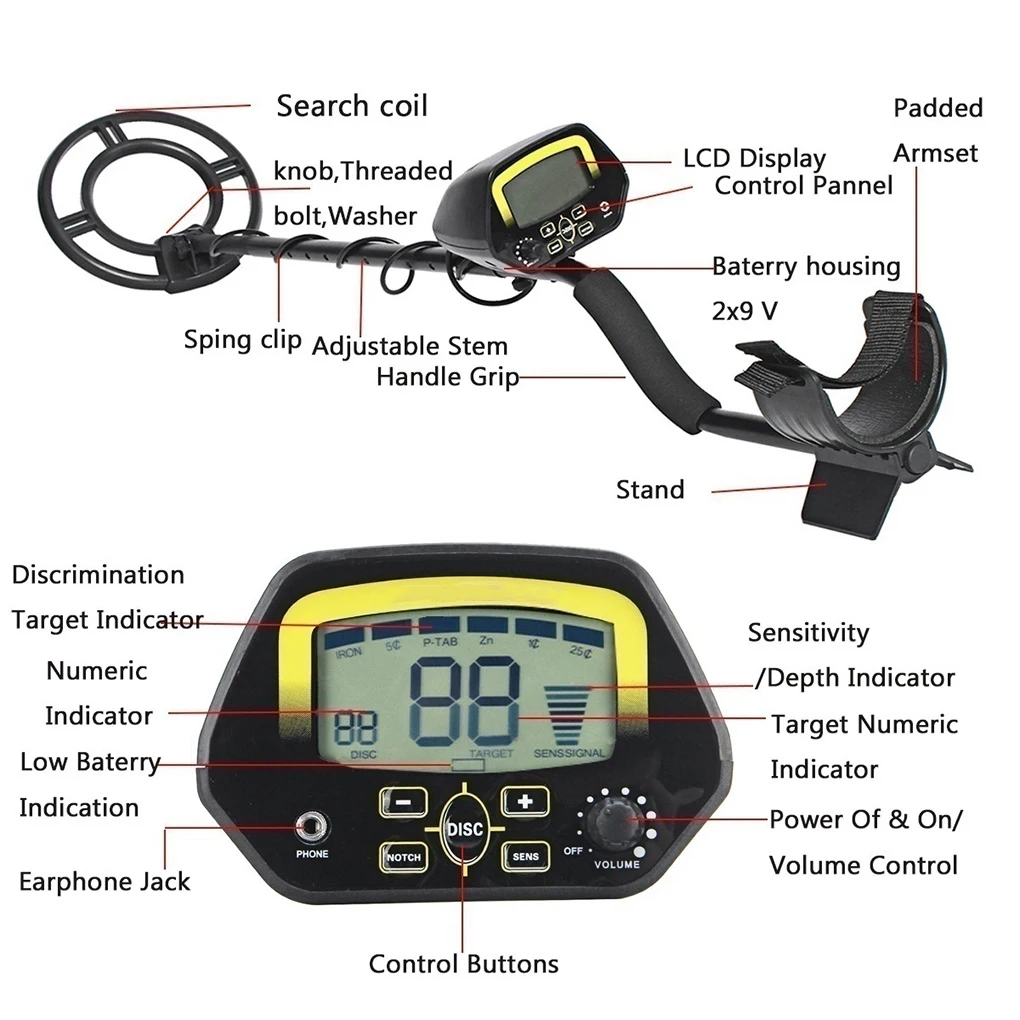 

Metal Detector MD3030 Underground Treasure Finder LCD Display Gold Jewelry Dectecting Dvice Kit