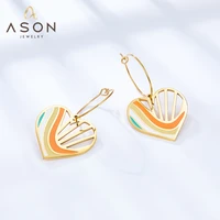 asonsteel heart shape mixed color bar hollow out stainless steel drop earrings for women gold color party gift fashion jewelry
