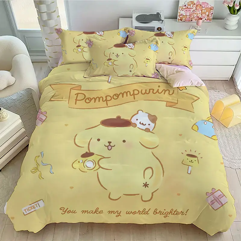 

Kawaii Sanrio аниме Пом Пурин мультяшный принт кровать из четырех частей девочка спальня простыни и покрывала подарки подруге