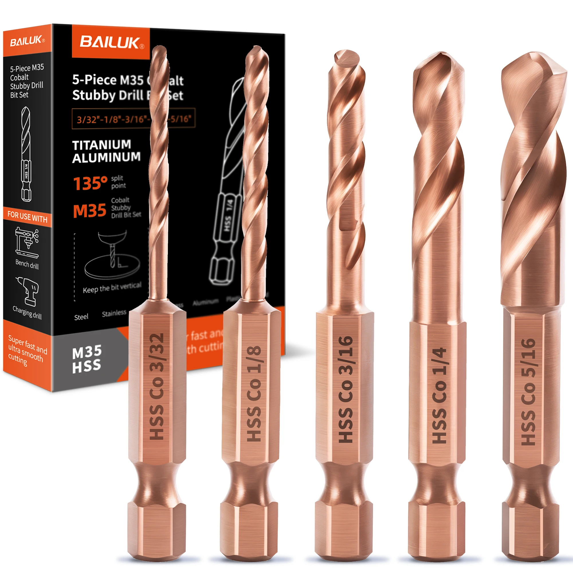 

5 шт. Сверла из кобальтовой стали M35 для металла