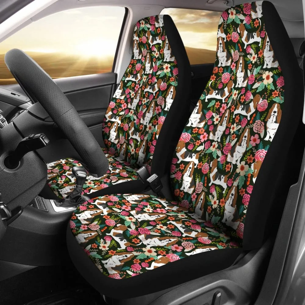 

Basset Hound Dog Funny Gift Ideas Car Seat Covers 210402,Pack of 2 Universal Front Seat Protective Cover