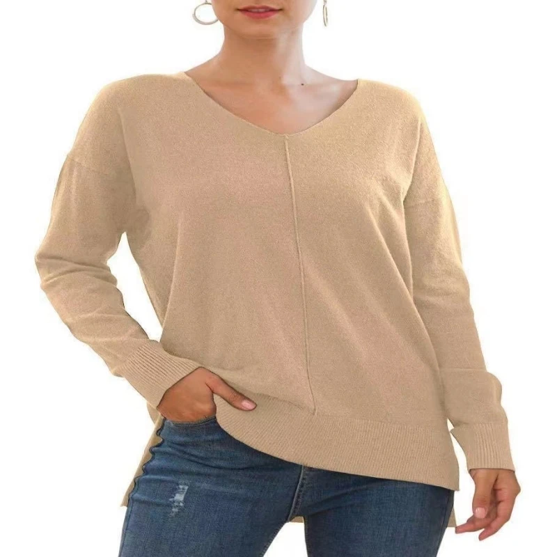 Женский Повседневный Легкий трикотажный топ с V-образным вырезом и рукавами
