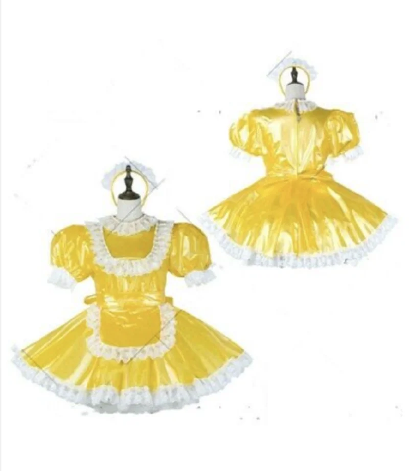 

Sissy maid yellow Clear pvc dress lockable Uniform cosplay Tailor-made