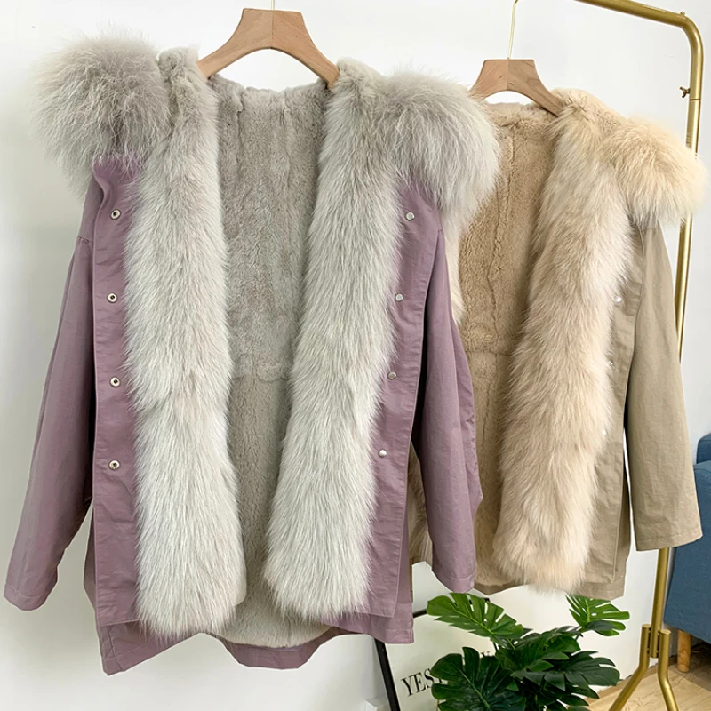 

Women's Winter Coats Raccoon Fur Collar Parkas Fur Coat Women Clothing Rex Rabbit Fur Liner Detachable Female Real Fur Jacket Lq