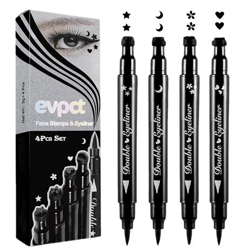 

Liquid Eyeliner Stamp Double Ended Liquid Eyeliner Pencil Fast Dry Black Stamp Eyeliner With Flower Heart For Women Girls
