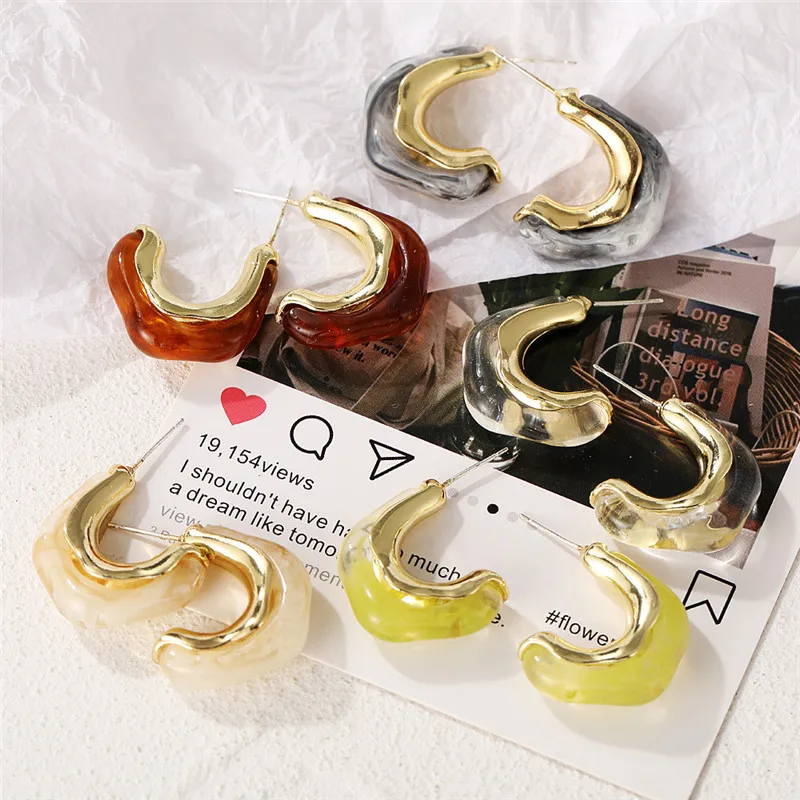 

Summer Geometric U-shaped Acrylic Metal Dangle Earrings 2021 Fashion Hanging Women Earring Jewelry Girls Party Gift