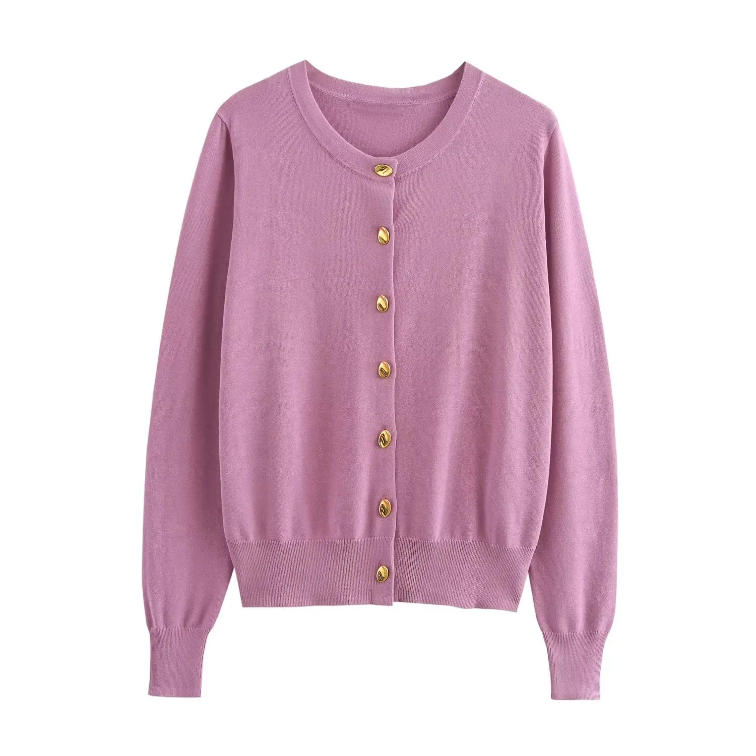 Женский Монохромный Золотой Трикотажный Кардиган С Глубоким V-образным Вырезом