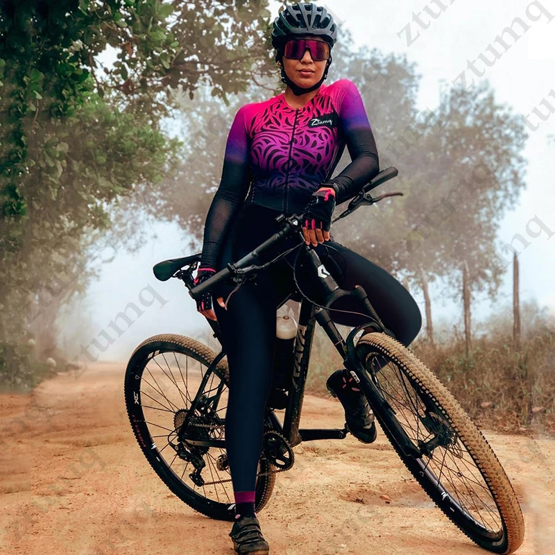 Female Triathlon Jumpsuit Cycling Coverall Bike Jersey Set Long Suits Bike Sportwear Bicycle Running Skinsuit Conjoined Clothing