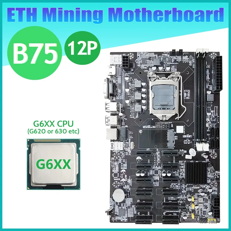 B75 12 PCIE ETH Mining Motherboard+G6XX CPU LGA1155 MSATA USB3.0 SATA3.0 Support DDR3 RAM B75 BTC Miner Motherboard