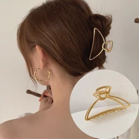 2022 new women elegant gold hollow geometric metal hair claw vintage crab hair clips headband hairpin hair crab hair accessories