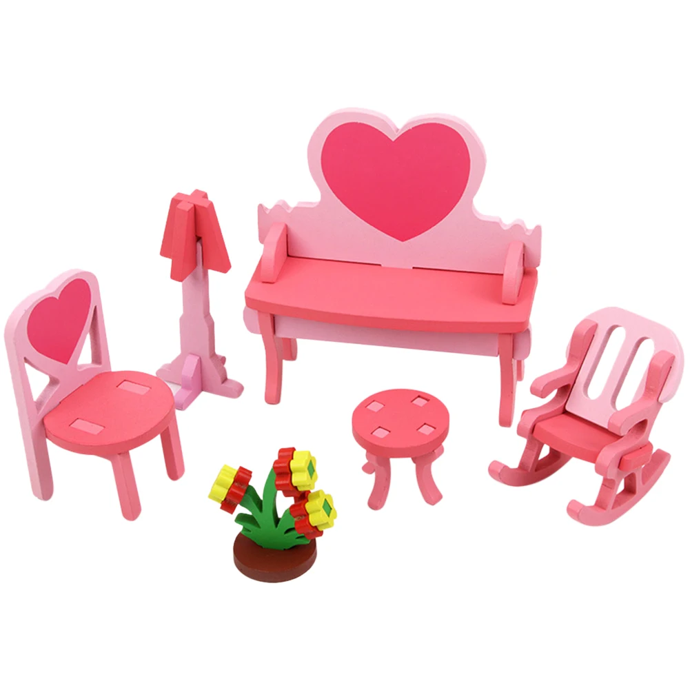

Blocks Dollhouse Miniature Furniture DIY 3D Wooden Play House Chair Assemble Brick Toy For Children Birthday Gift Accessories