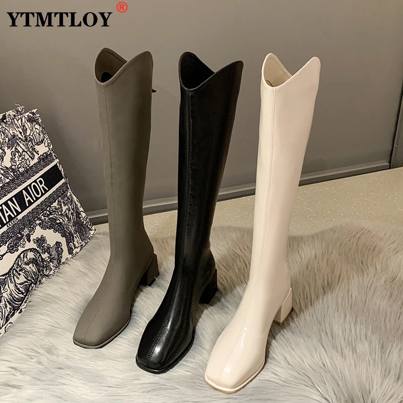 

Женские сапоги до колена, с квадратным носком, на молнии сзади, на квадратном каблуке