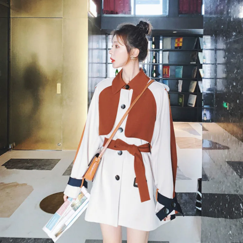 

Женская ветровка, верхняя одежда, двубортное пальто в стиле пэчворк, топ в Корейском стиле, женская короткая уличная одежда, новинка, весна-осень 2023
